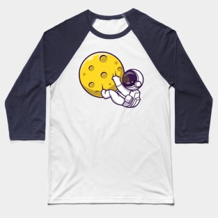 Astronaut Hanging On Moon Cartoon Baseball T-Shirt